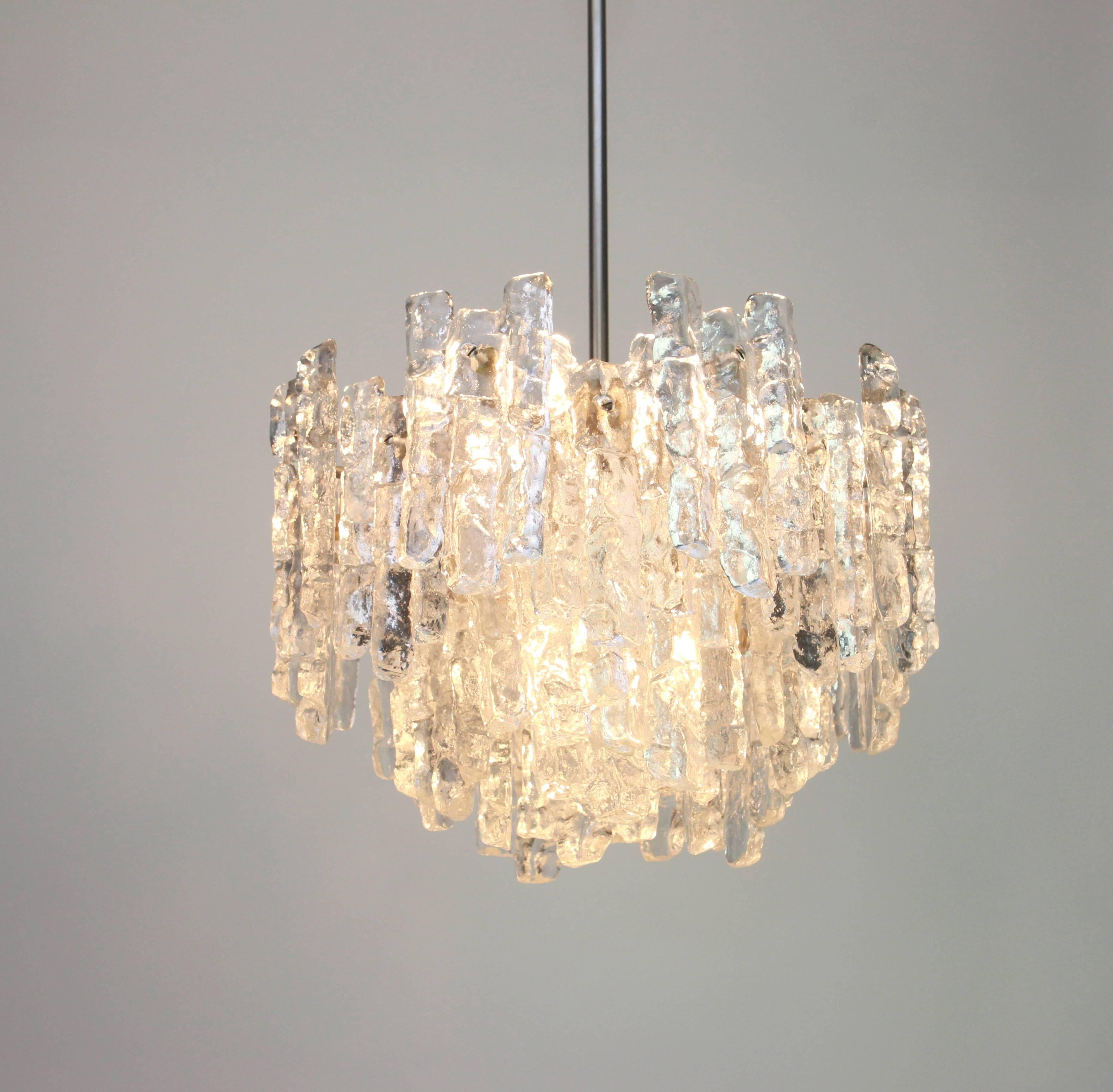 Large frosted glass chandelier from Murano by Kalmar, Austria, 1960s.