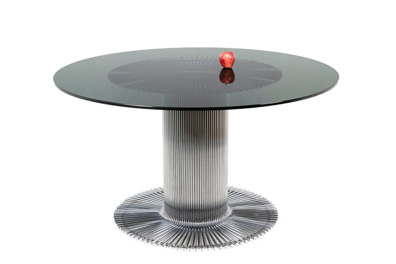 Gastone Rinaldi, Round table in chromed metal and smoked glass, 1970s