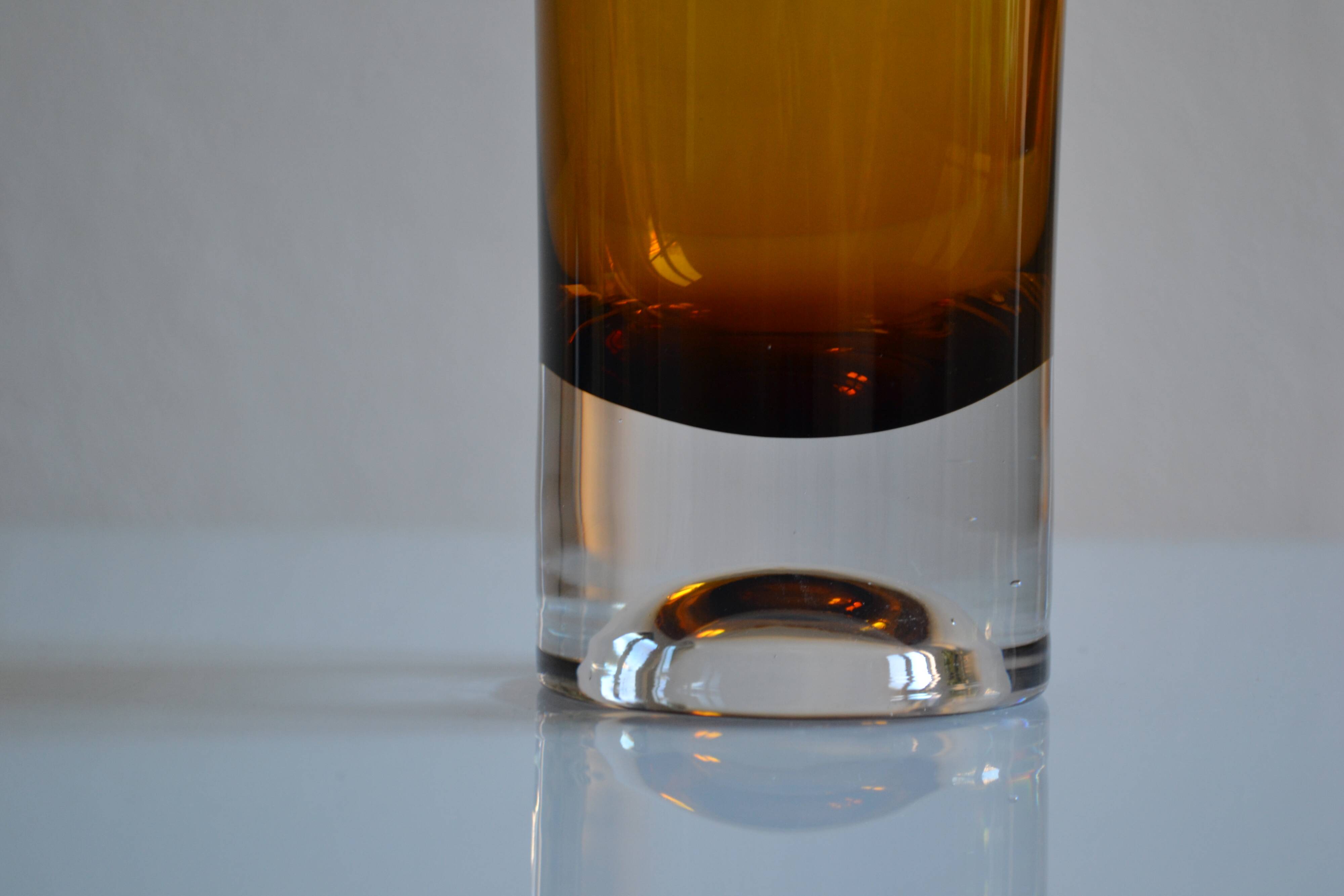 Vintage 70s 1970s roll vase, two-tone amber blown glass