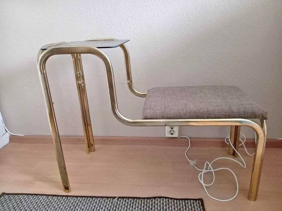 Vintage brass and pale yellow glass bench, Mid-Century style from the 1960s.