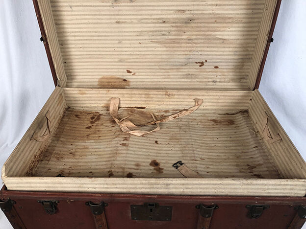 Old travel trunk cardboard, fabric and leather