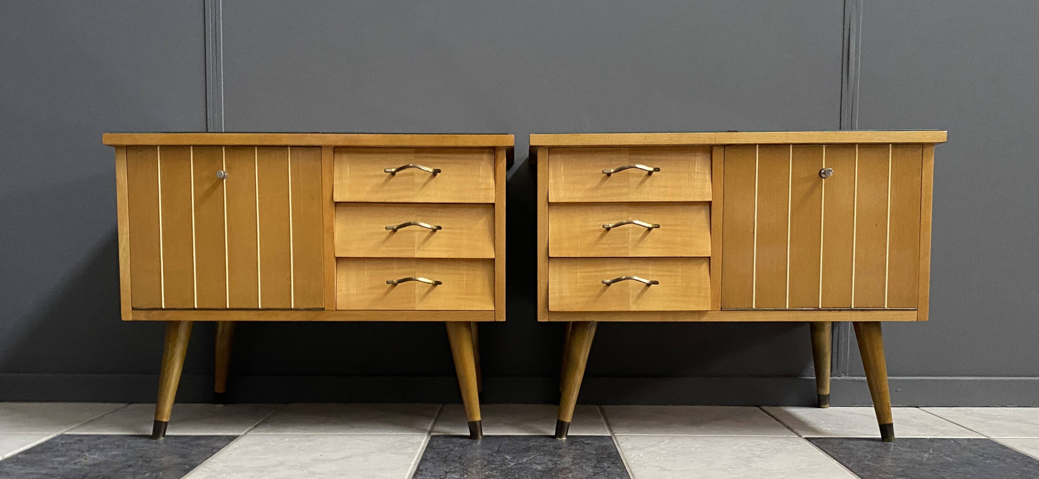 Set night stands wood and glass top