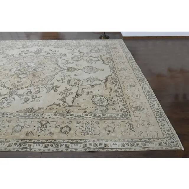 1970s Vintage Persian Handmade Wool Cotton Brown Beige Area Rug 289x381
