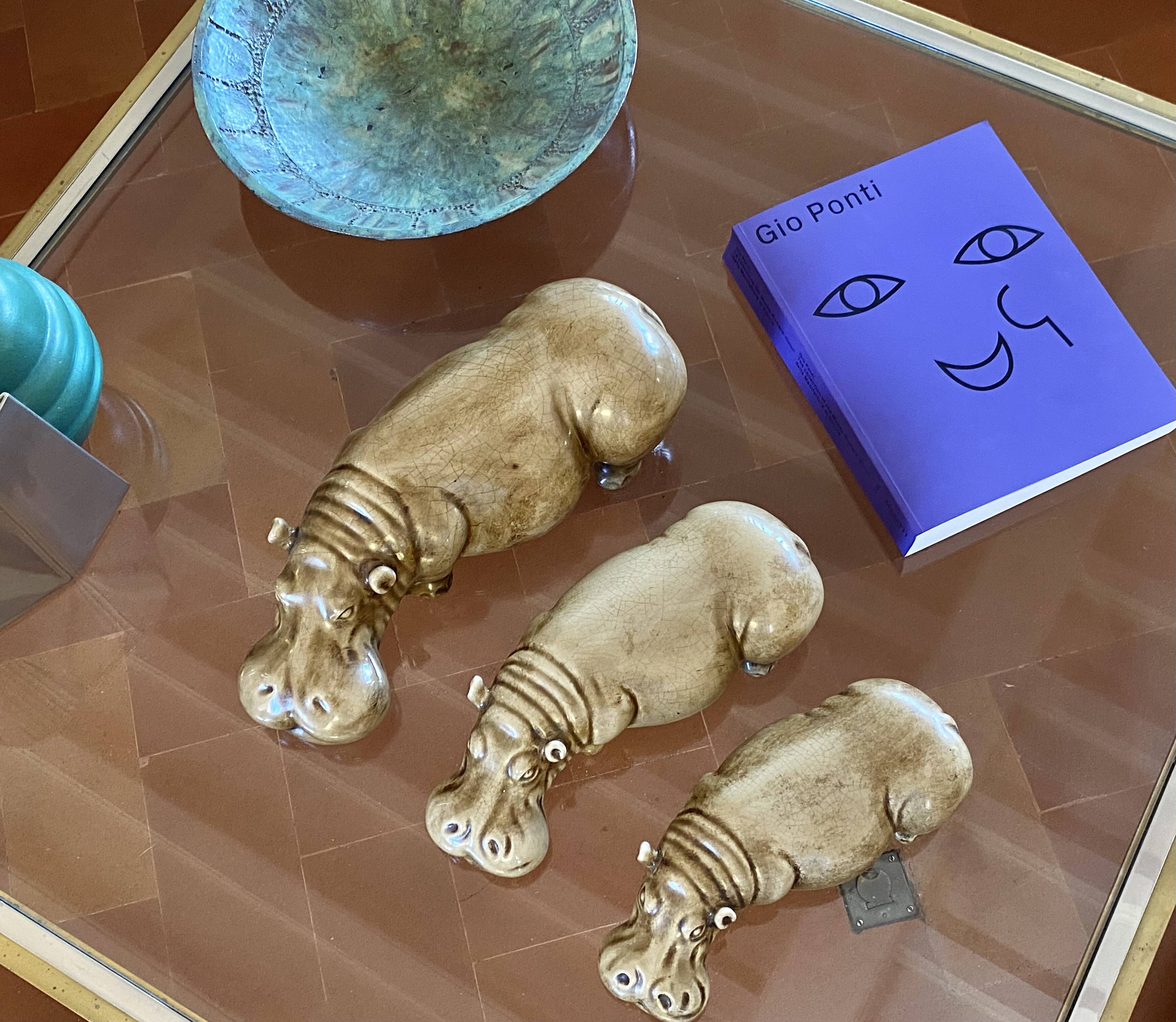 Mid-century Set of 3 ceramic hippos, Zaccagnini Italy 1950s