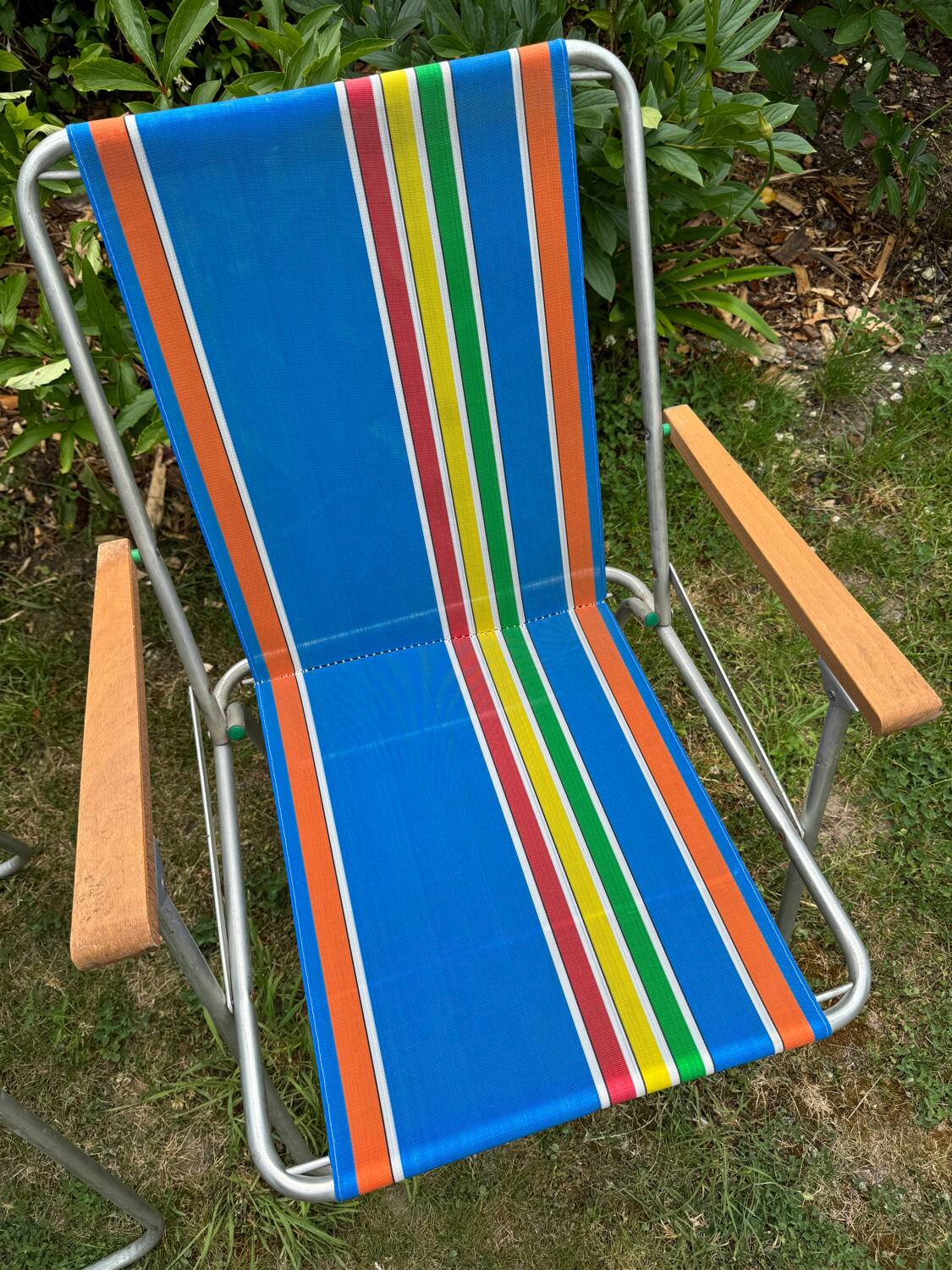 Pair of vintage nylon canvas folding garden armchairs