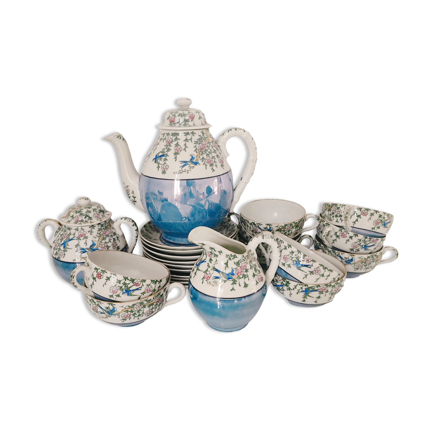 Japanese coffee set 10 cups, milk jar, sugar pot