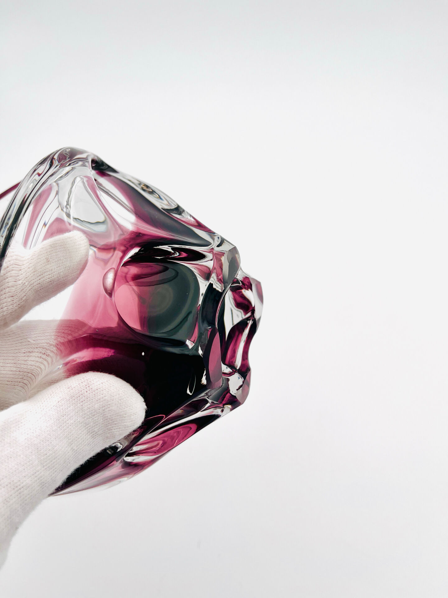 Bohémia Crystal Basket Hospodka Amethyst Sommerso Style 1960