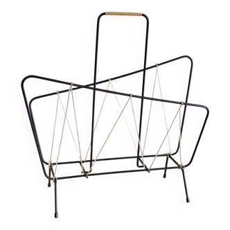 Black metal magazine rack with scoubidou - 1950s/60s