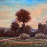 Tableau HST "Twilight Countryside" signed (?) + frame