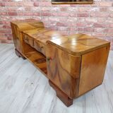 Renovated art deco dressing table with mirror, light walnut