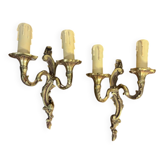 Paire duo appliques murales bronze