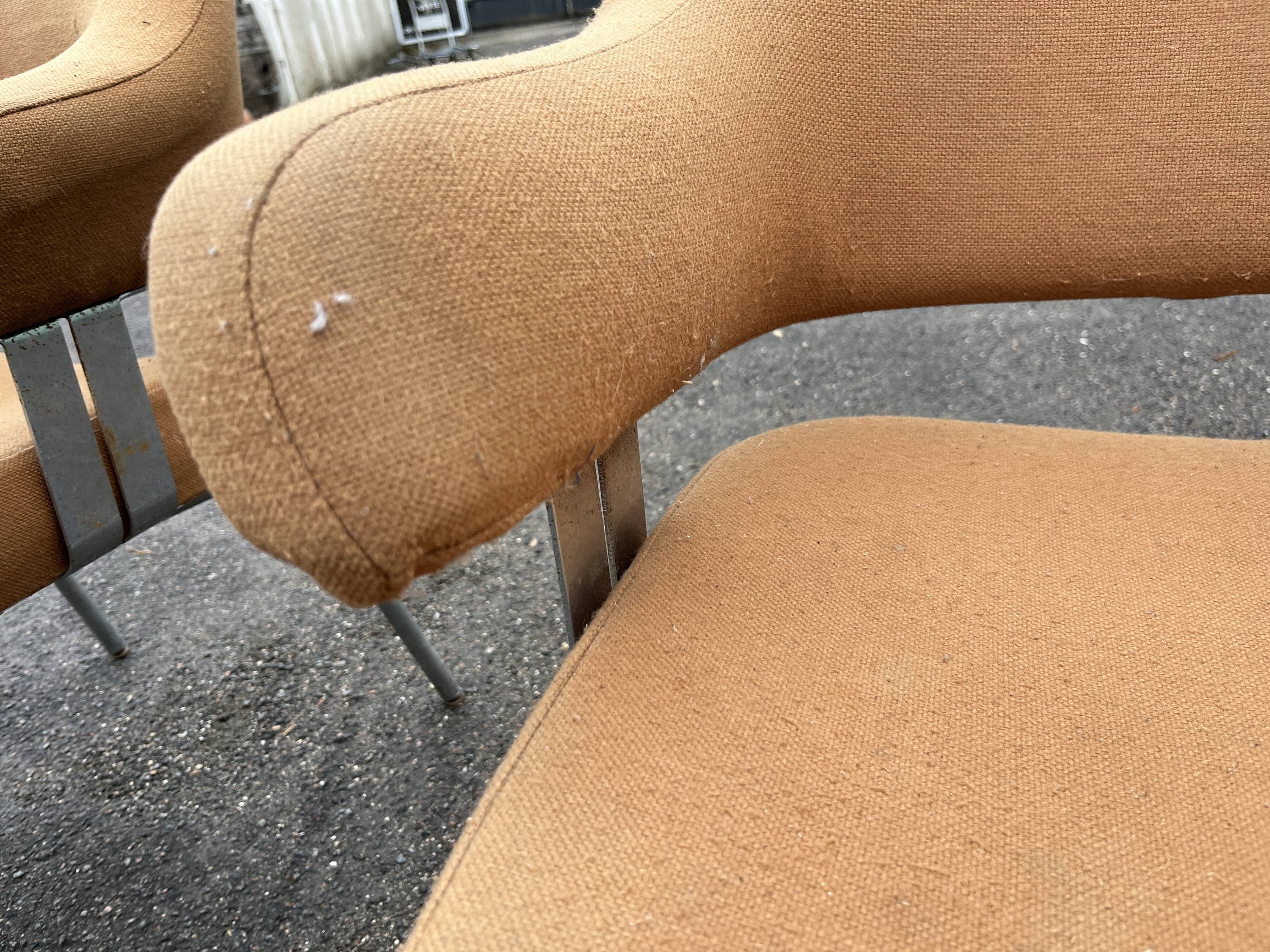 Pair of vintage armchairs with metal legs and orange fabric, 1960s-1970s