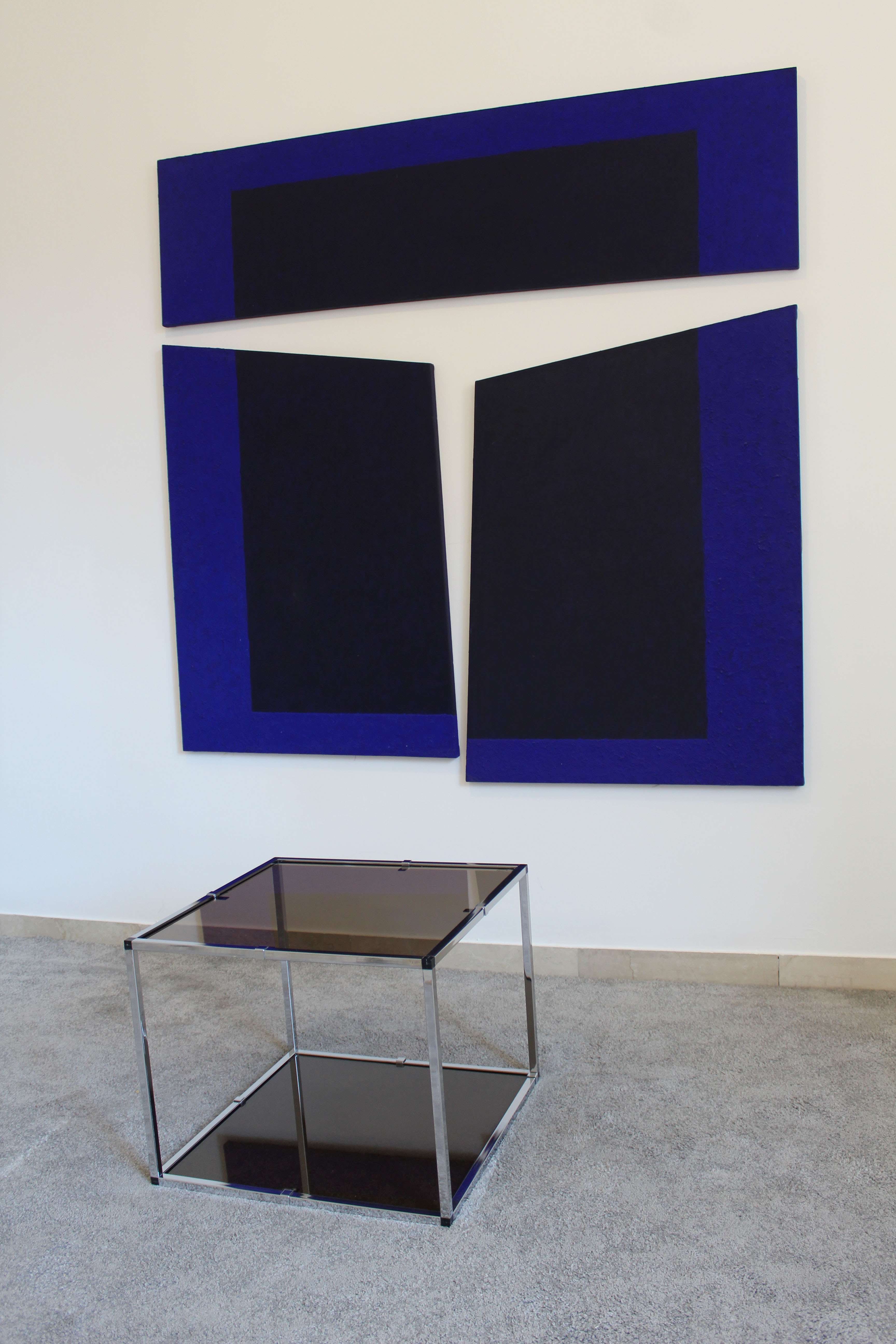 Pair of Coffee Tables in chromed metal and smoked glass, Italy 70's