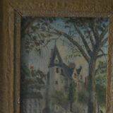 Painting on panel Chateau signed