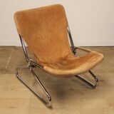 Vintage Suede and Chrome Metal Armchair, 1970s