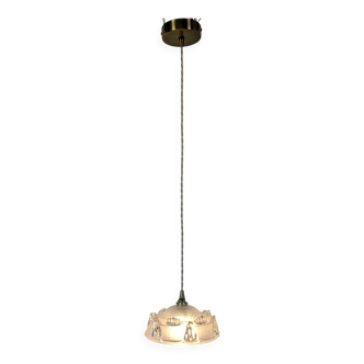 Vintage pendant light in molded glass and brass