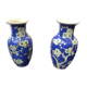 Pair Of Vase Ancient Chinese Ceramics White - Blue Decor Vintage Flowers