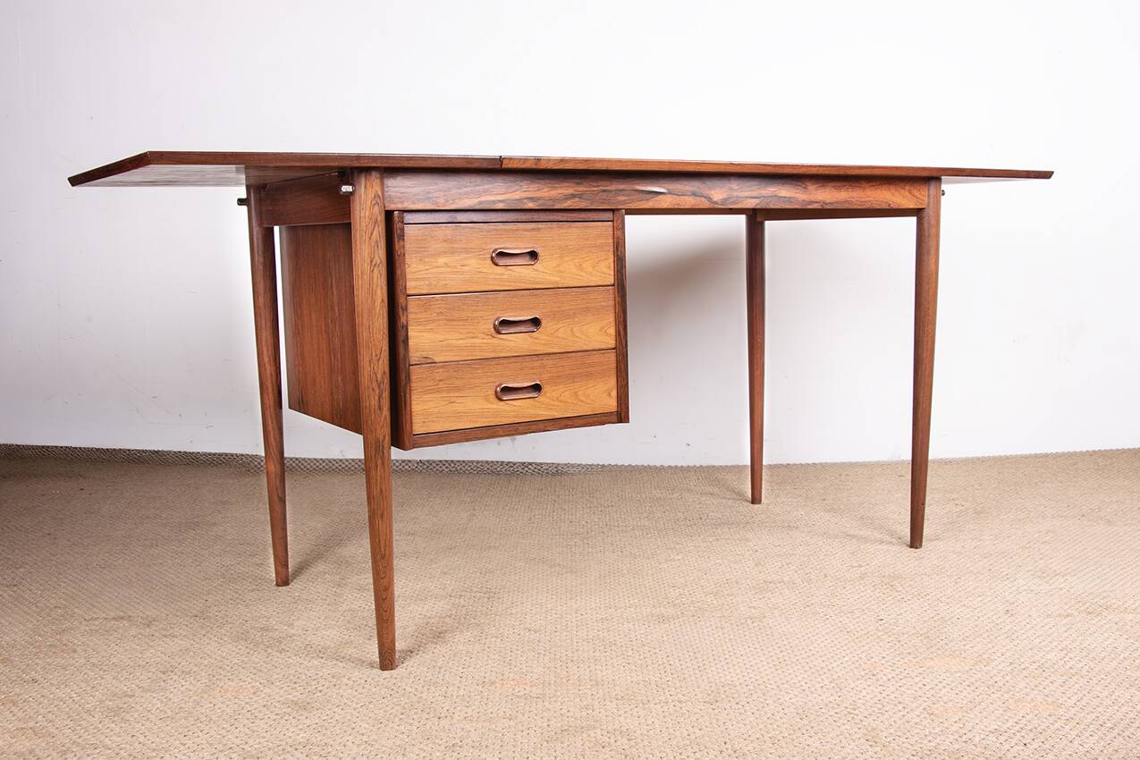 Danish extendable desk, Rosewood and Brass, model OS 51, Arne Vodder.