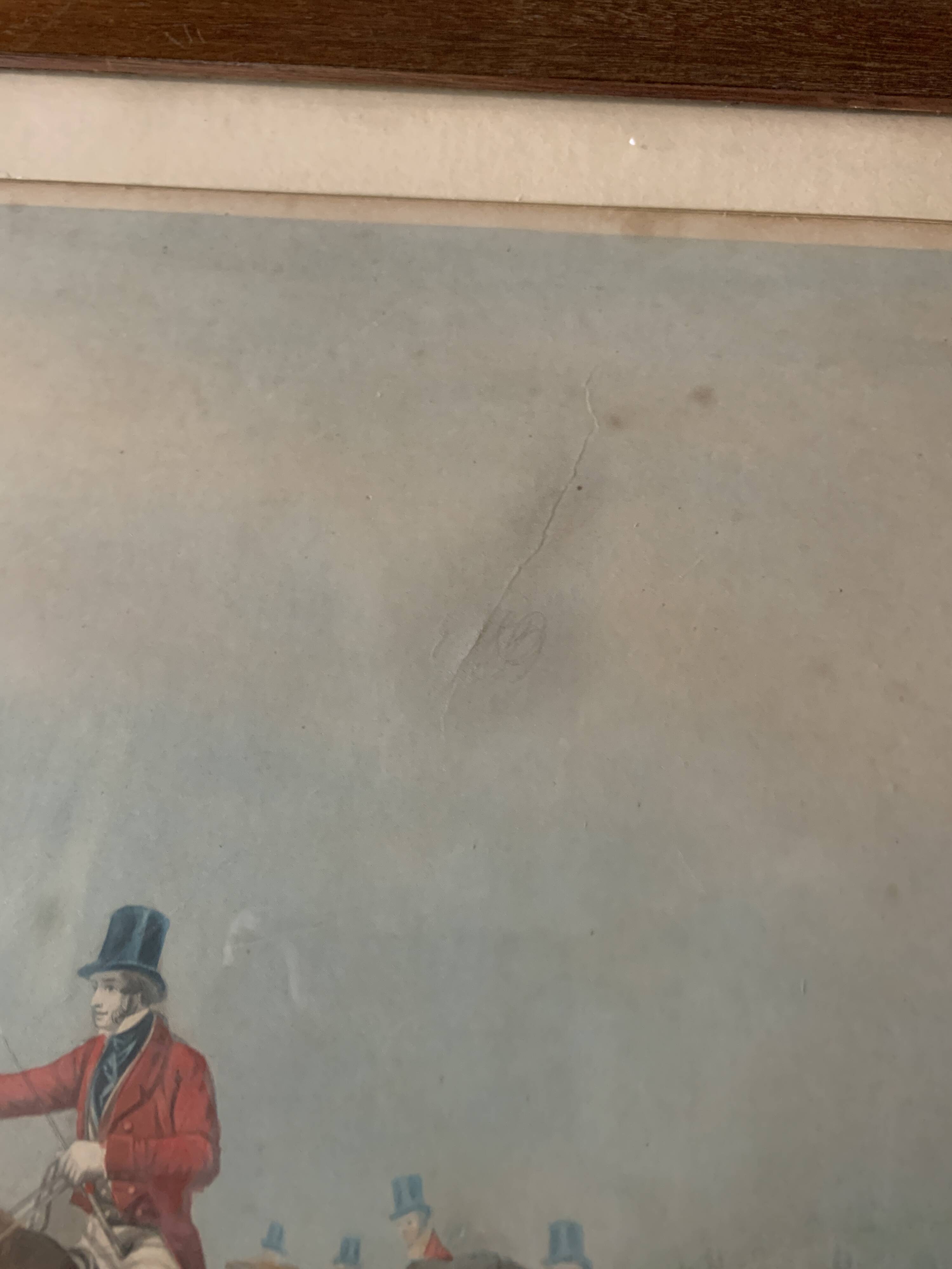 Framed English engraving "The hunt" 20th century