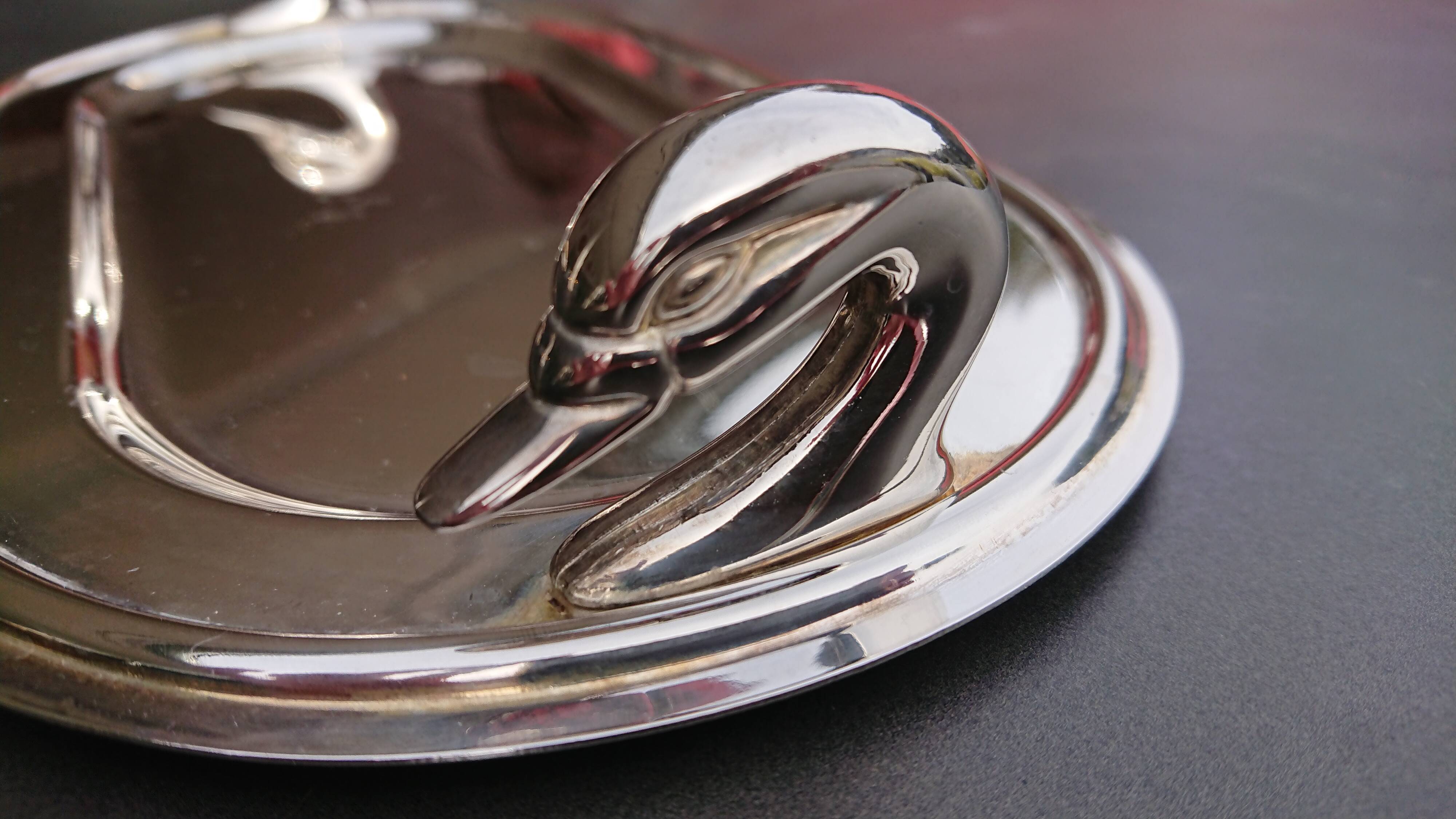 Silver metal tray, swan handles