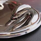 Silver metal tray, swan handles