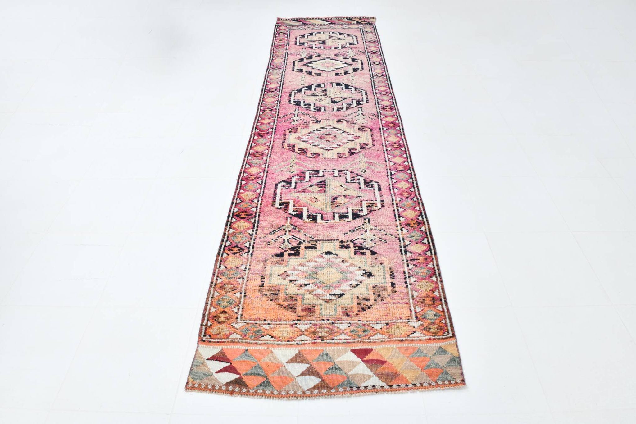 Soft Pink & Orange Rare Style Vintage Runner Rug, 91x359 Cm