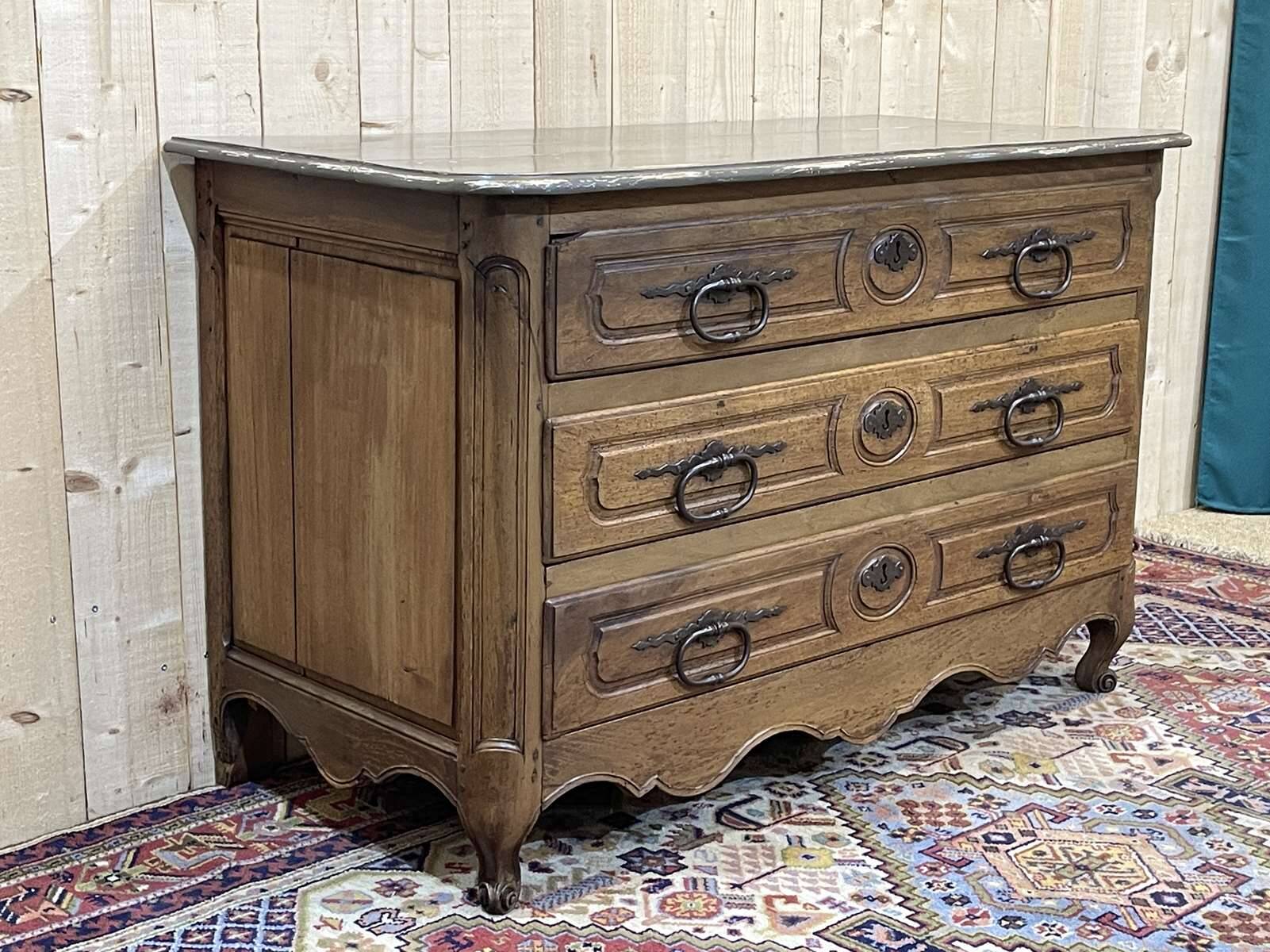 Louis XV XVIIIth century walnut commode with a grey patinated painted top.