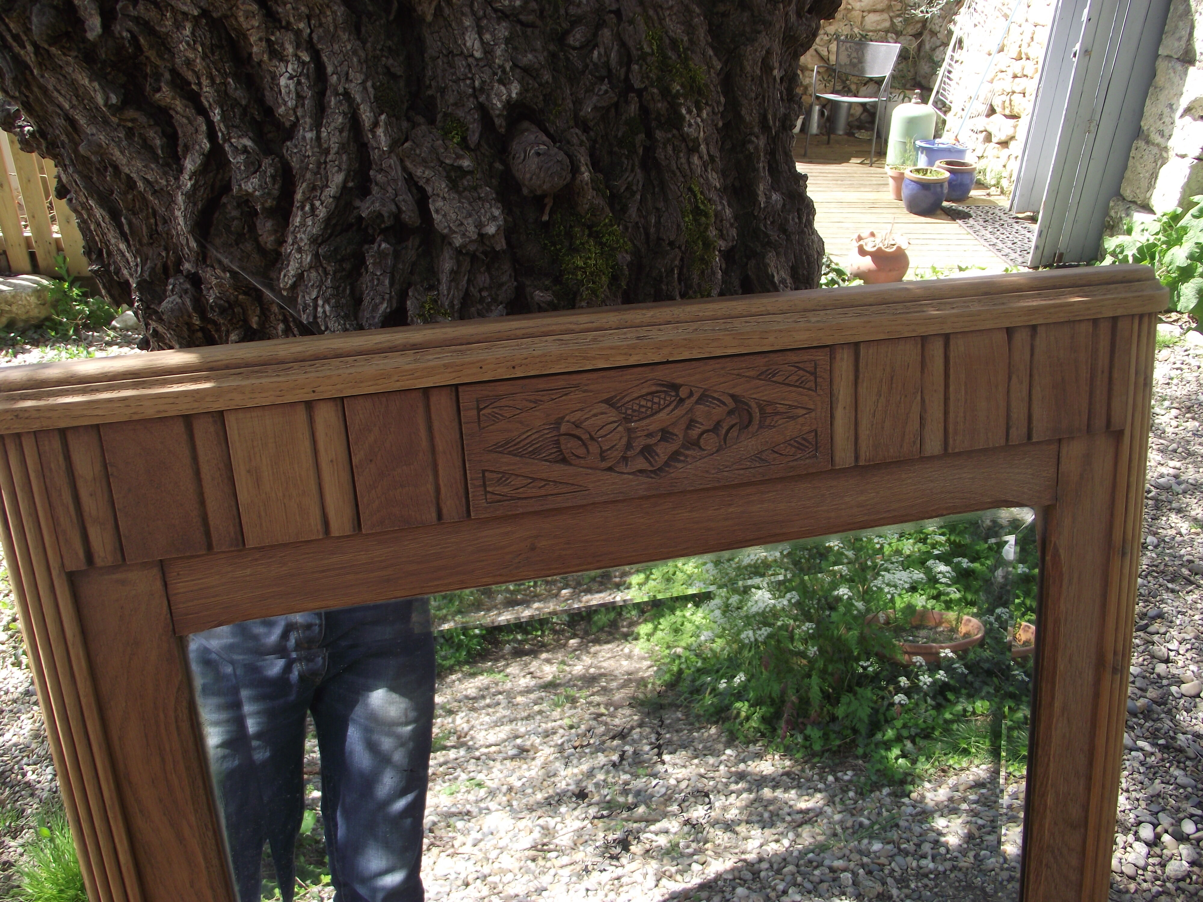 Mirror period art deco oak carved