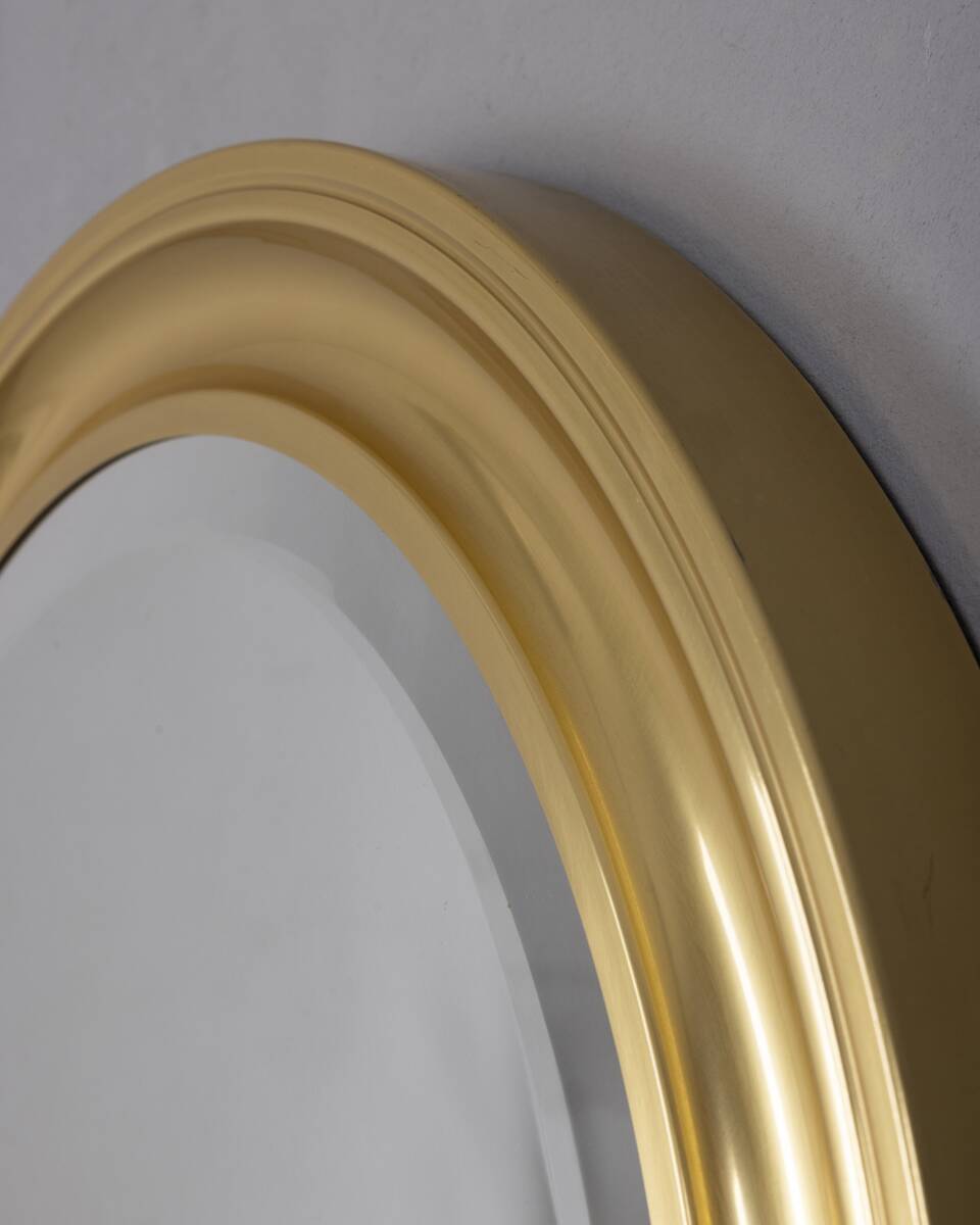 Vintage Italian Round Wall Mirror in Brass, 1970s