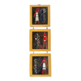 Vintage mid-century three-panel enamel figurative wall art