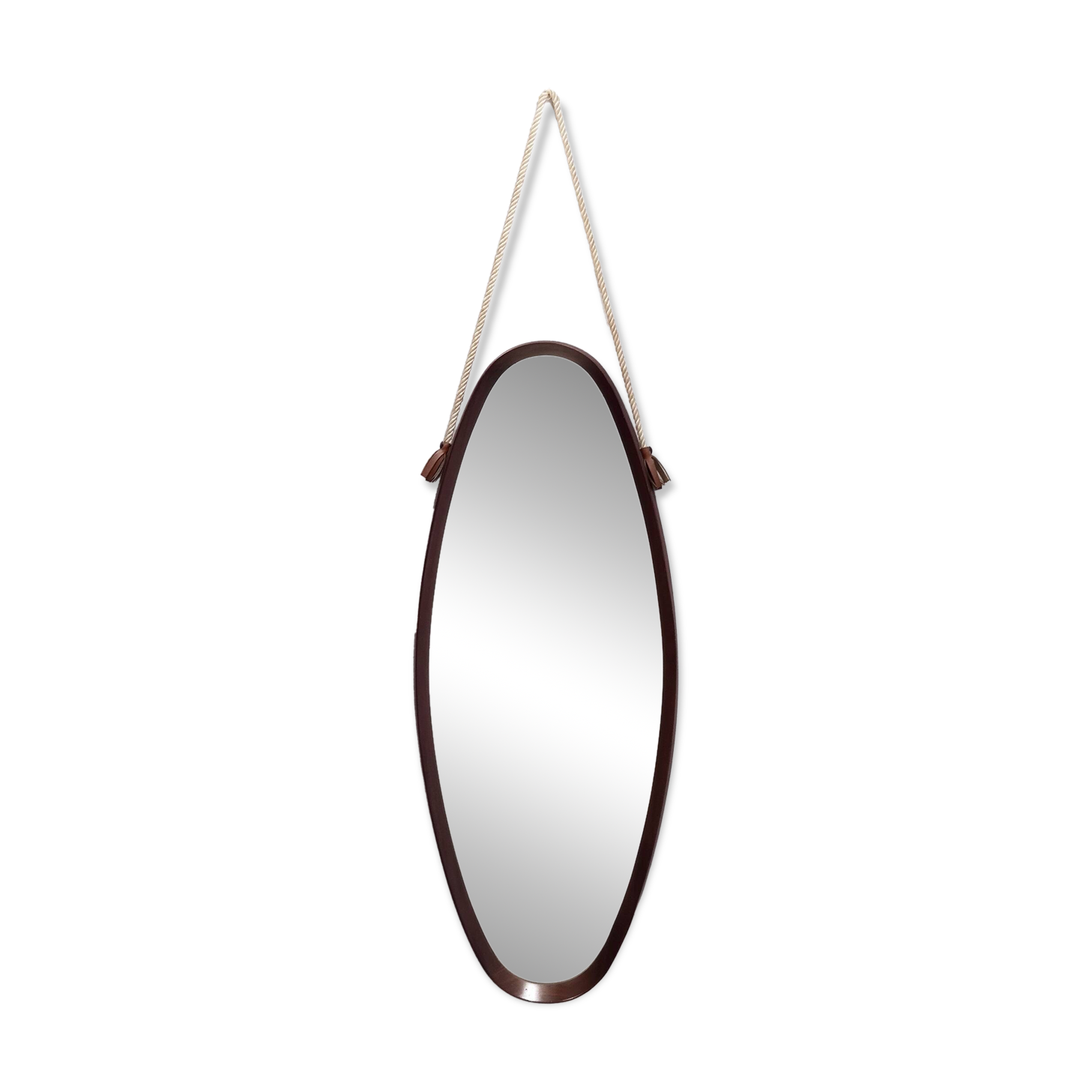 Oval Wall Mirror with Ebonized Beech Frame and a Nylon Rope, Italy