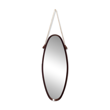Oval Wall Mirror with Ebonized Beech Frame and a Nylon Rope, Italy