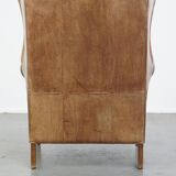 Cowhide Leather Wingback Chair in Light Cognac Color