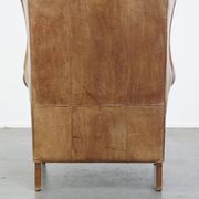 Cowhide Leather Wingback Chair in Light Cognac Color