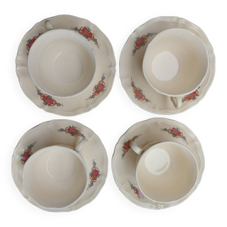 Set of 4 Sarreguemines Obernai cups and saucers