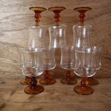 9 Luminarc "Antique" amber-stemmed red wine glasses