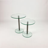 Set of 2 postmodern glass and steel side tables, 1990s