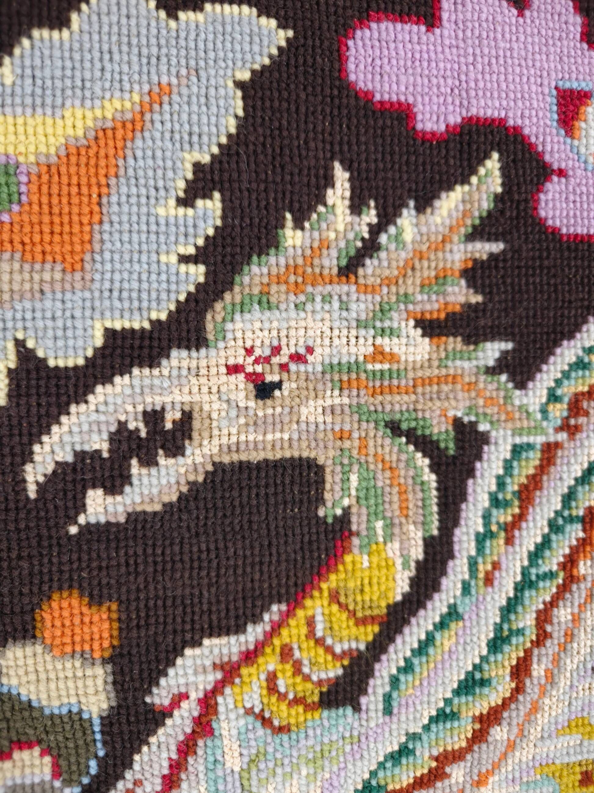 Original French hand-embroidered textile – Griffin & floral design – c.1930–1940