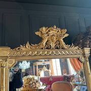 Napoleon iii period fireplace mirror in golden wood with putti decor - 19th century