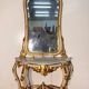 Importante console galbée + miroir style Louis XV en bois doré et laqué