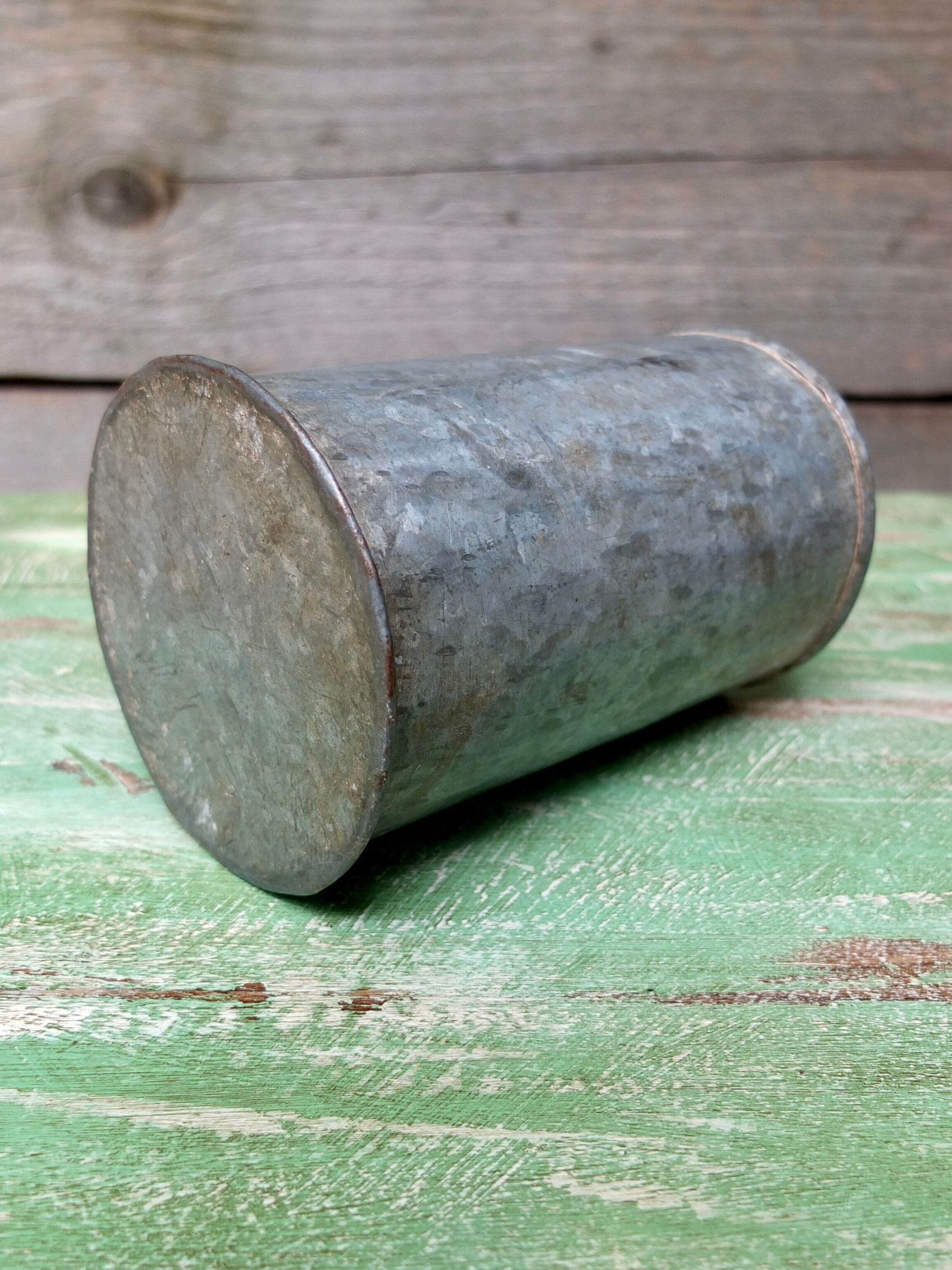 Vintage Galvanised Zinc Flower Pot / Grain Measure