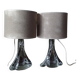 Pair of table lamps - Twisted transparent glass bases from the 1950s - Hemp shades
