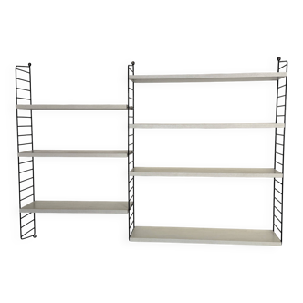 Vintage Nisse Strinning wall rack with 7 white shelves