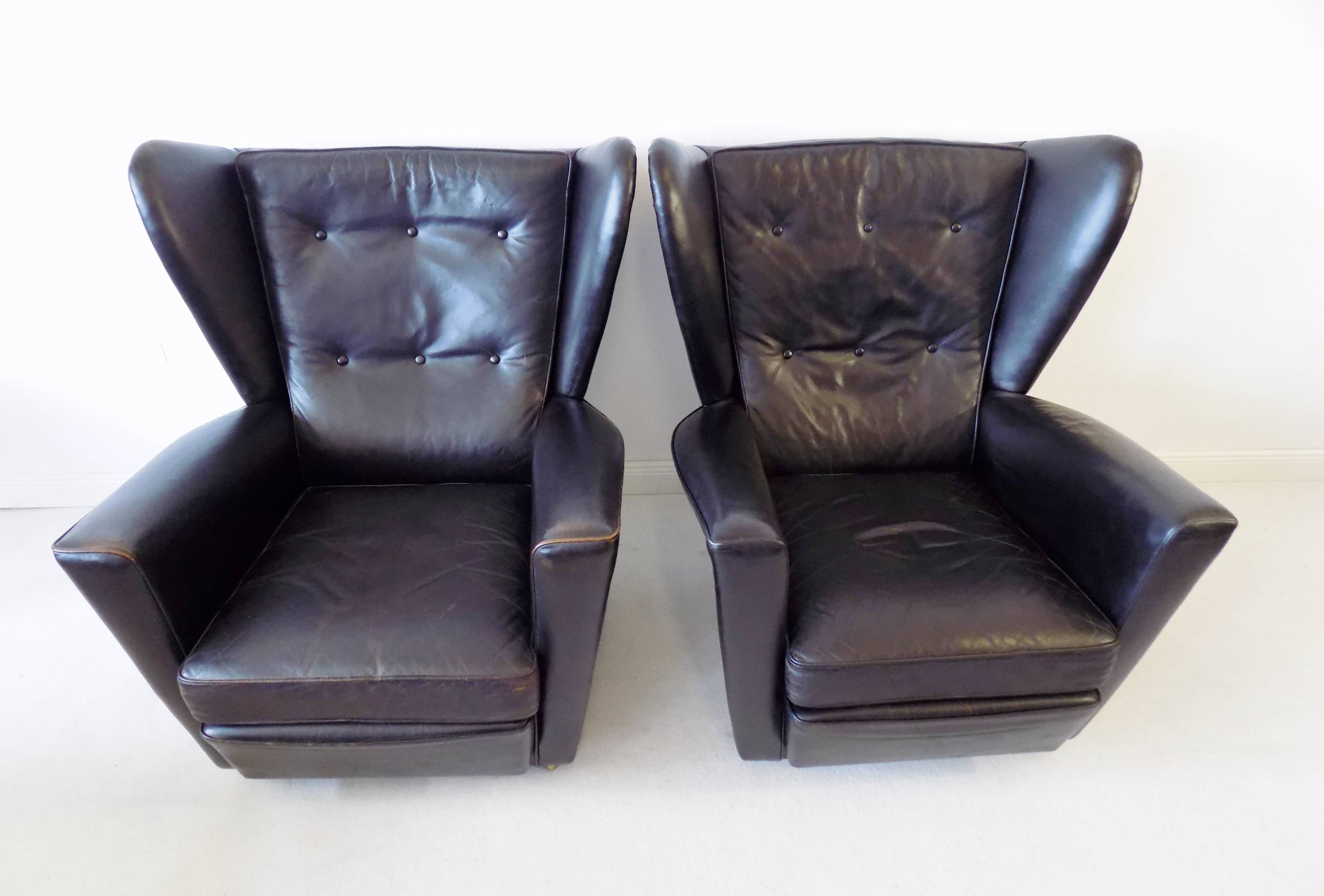 Howard Keith pair of black leather armchairs for HK Furniture
