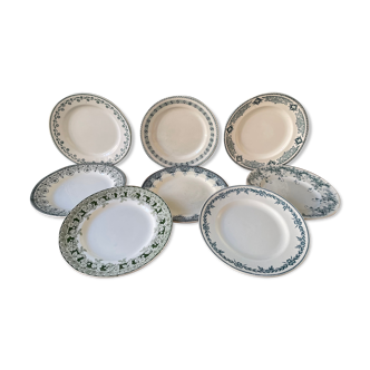 Set of 8 flat plates mismatched Terre de Fer XIXth