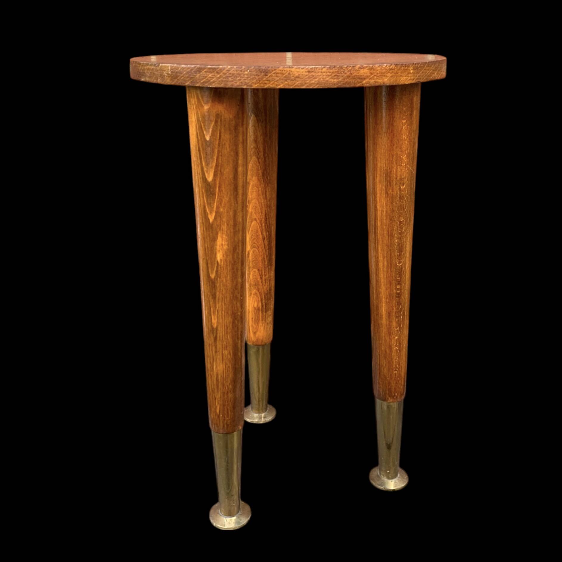 Table d'appoint vintage en bois massif et laiton – Design scandinave mid-ce