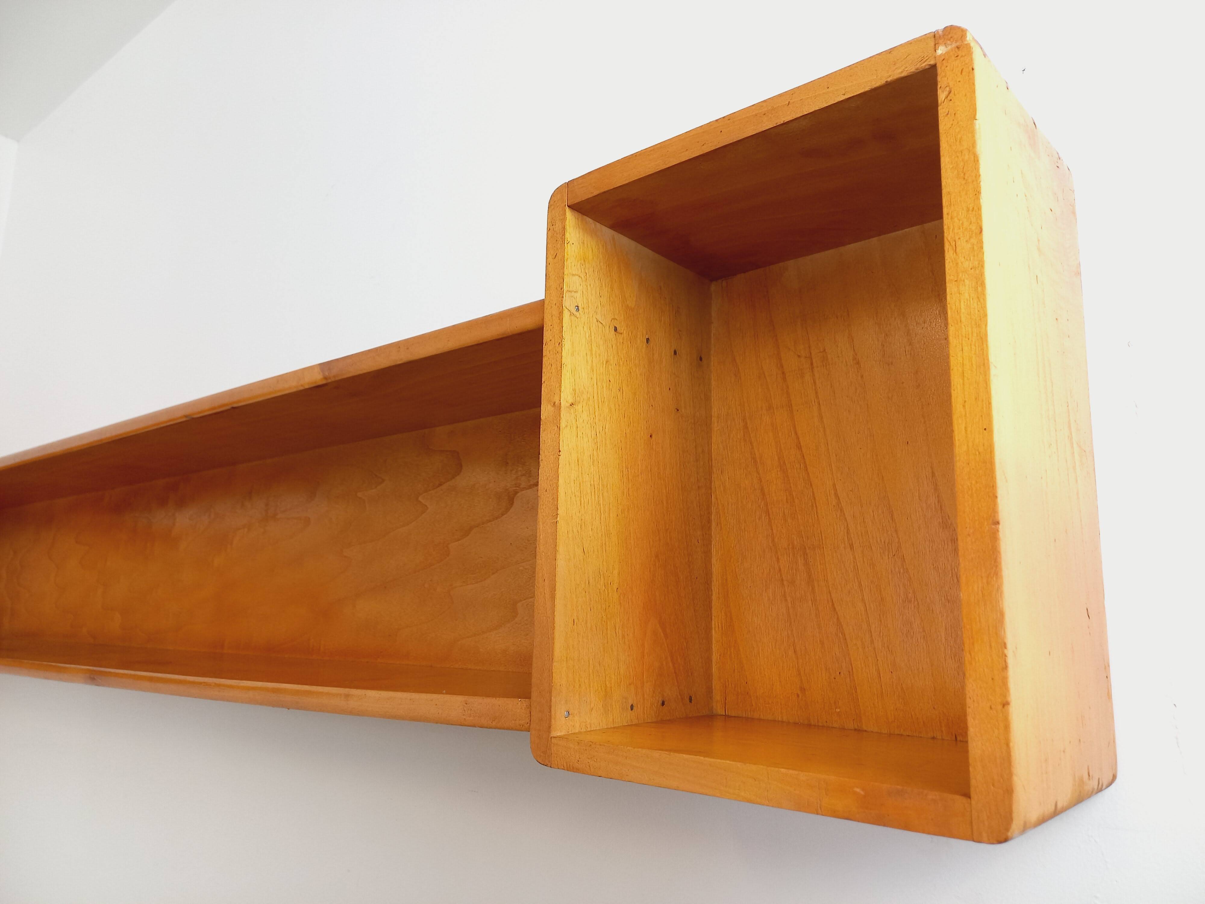 Vintage wooden corner wall shelf from the 60s 70s.