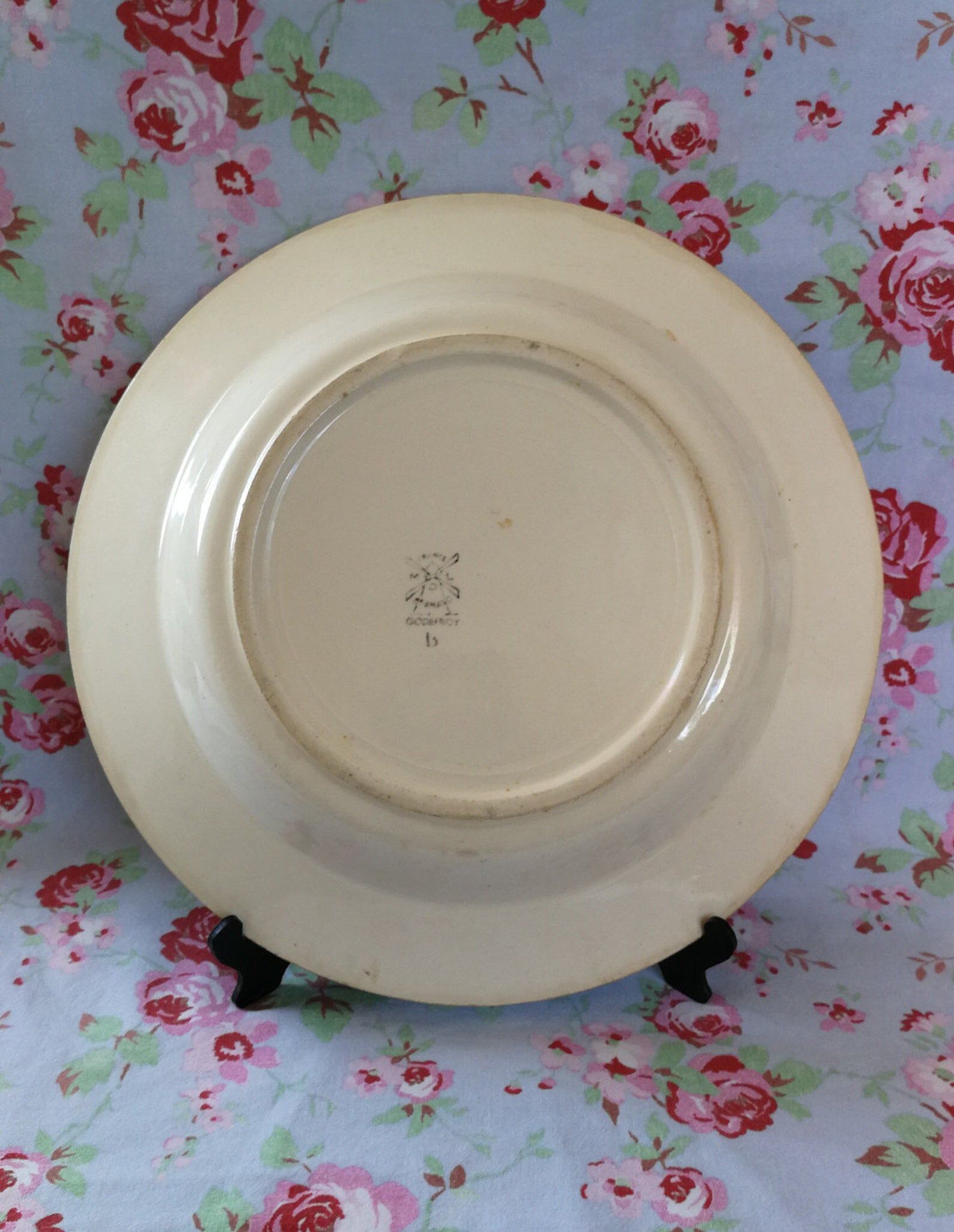 Grand Plat Creux Bleu Former Moulin des Loups St Amand - Marine boat decoration - stencil painted