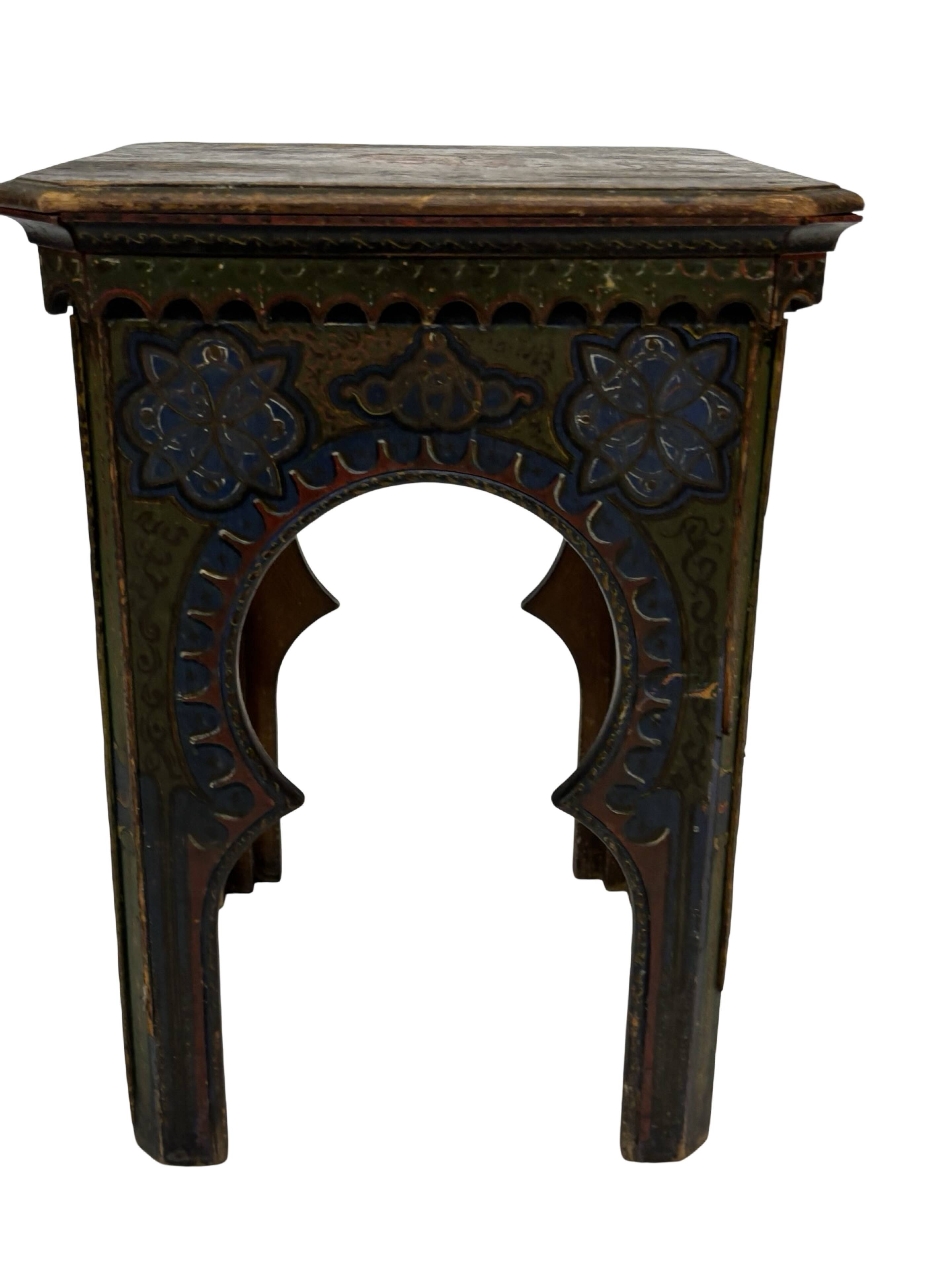 Antique hand-painted Moroccan Moorish Zouak side table