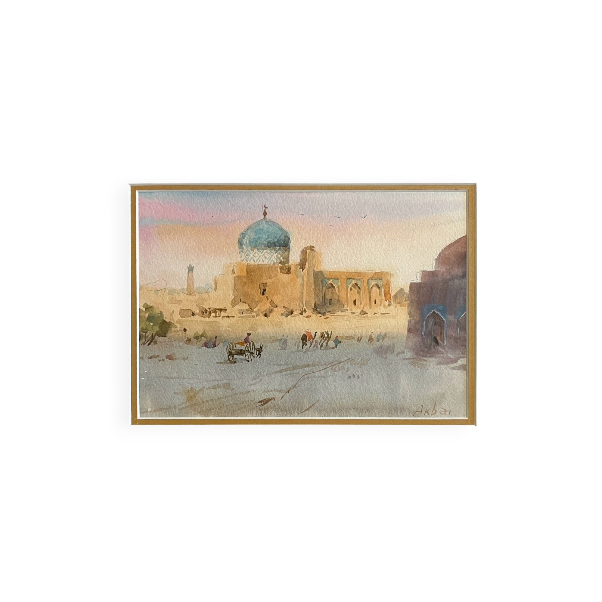 Orientalist Watercolor Painting Mosque signed 20th century signed